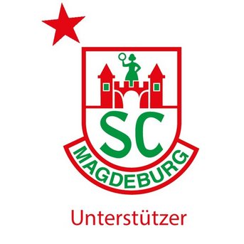 Wappen des SC Magdeburg mit einer roten Stern, einer Burg und dem Schriftzug "Unterstützer".